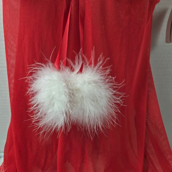 NWT Inner Secrets Mrs Claus Red Velveteen Mesh Maribou Cami size Medium Negligee - Picture 8 of 13